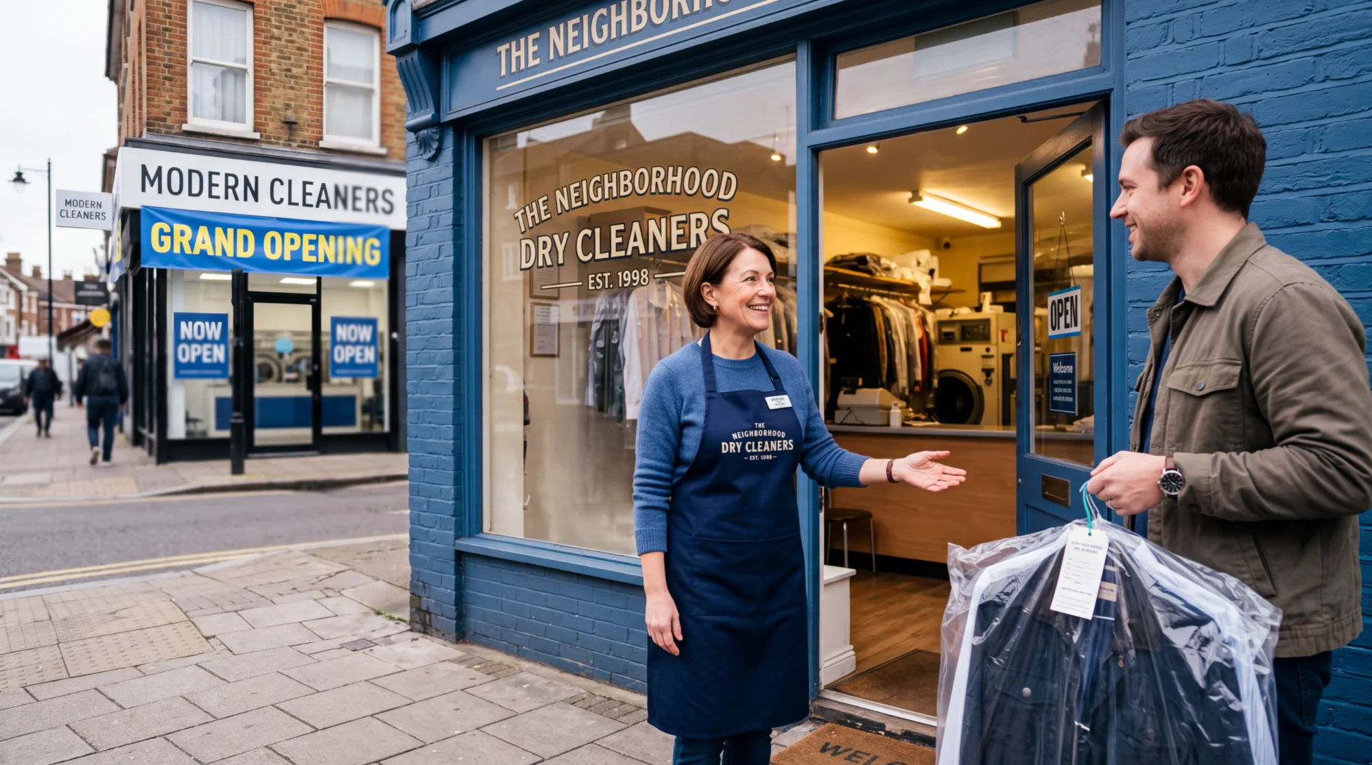 Established local dry cleaner competing with a new nearby cleaner