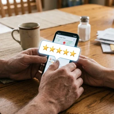 Google Business Profile showing positive reviews for a dry cleaner.